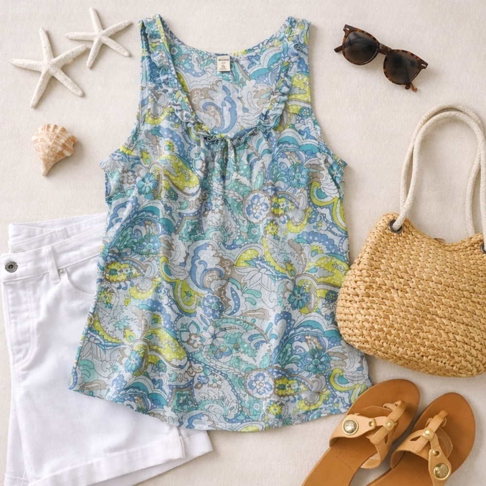 Old Navy Linen Blend Paisley Tank Top | XL